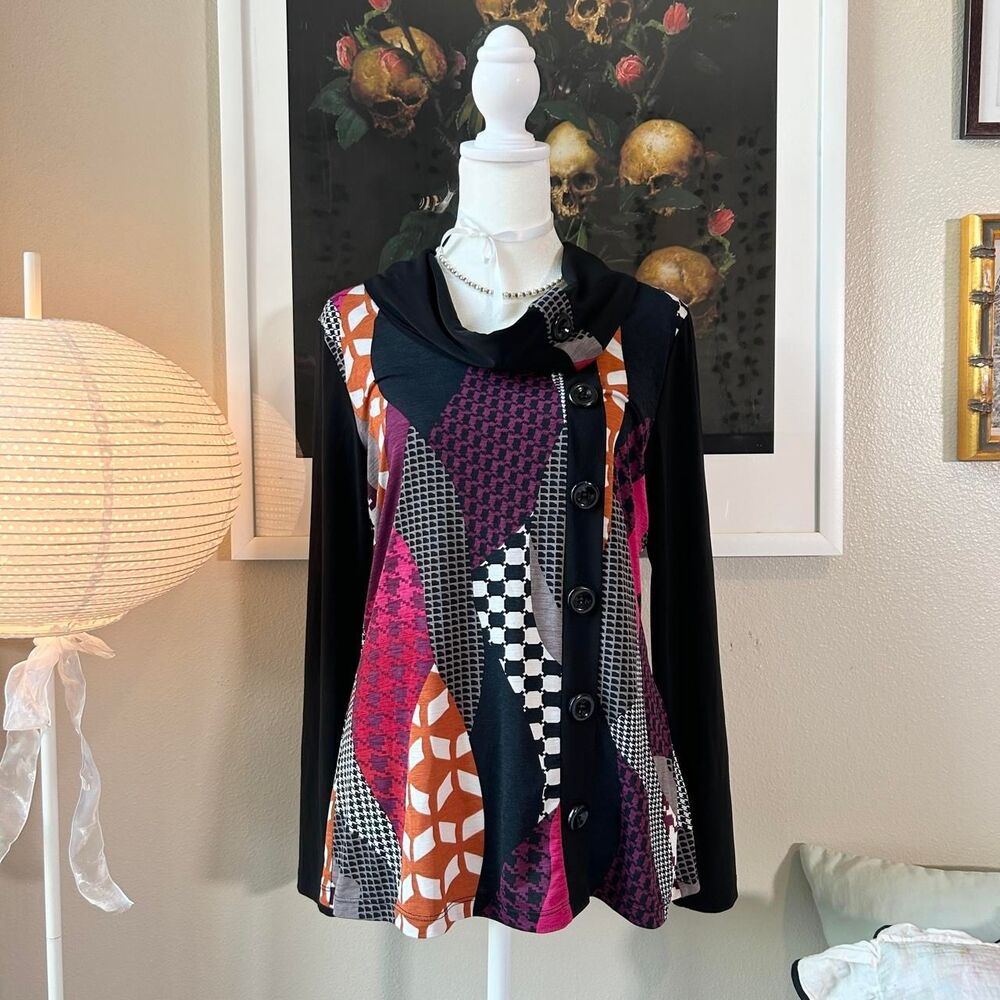 Bali Y2K artsy patchwork cowl neck top M